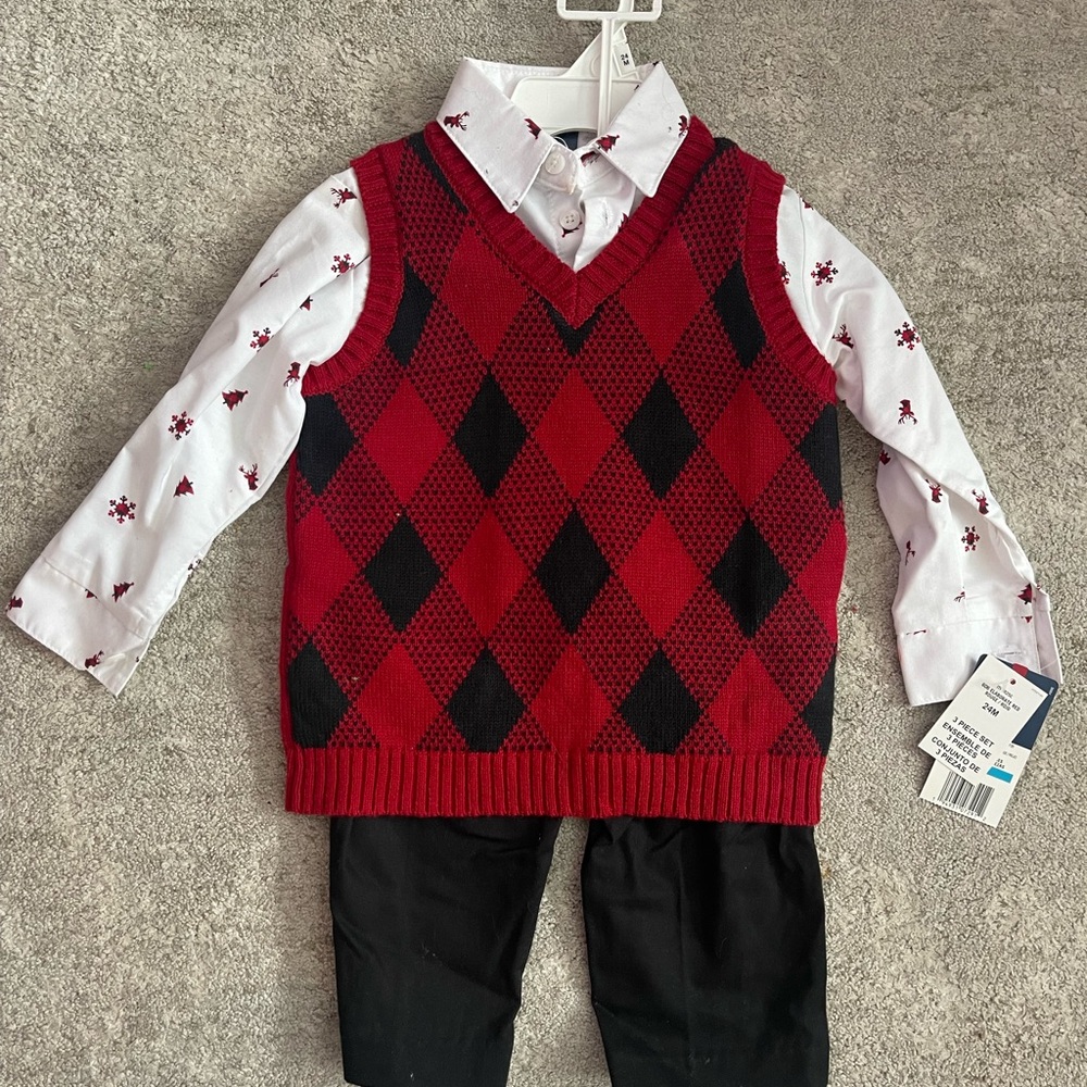 Izod Red and Black Argyle Kids Matching Set